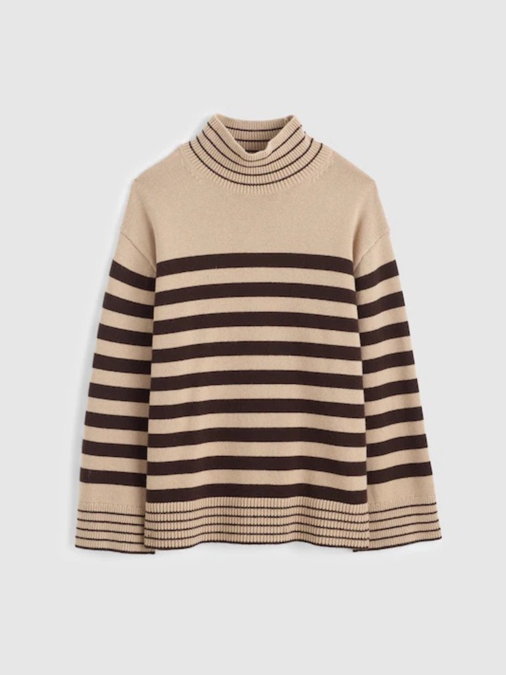 Madewell Wool and Cashmere Ribbed Oversized Turtleneck Striped Fall Sweater